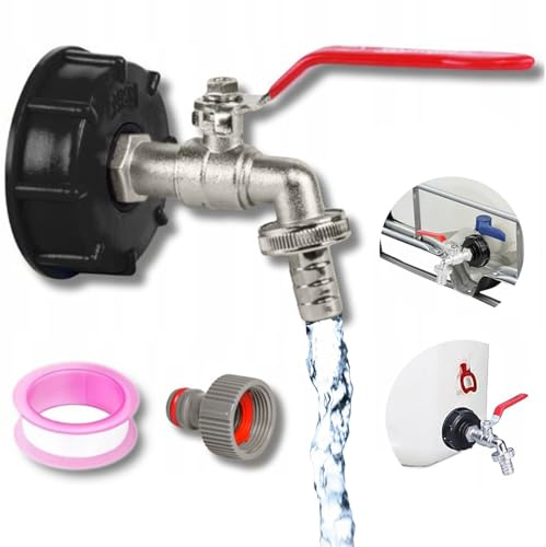 KRUMAD Auslaufhahn IBC 1/2 Zoll Kugelhahn für Garten, Außenbereich, Wasserhahn, Zapfventil S60x6, Frostsicher und Korrosionsbeständi mit Schnellkupplung 12,5 mm Schlauchanschluss, Messing Vernickelt | 1/2 Zoll, Wasserhahn, Außenbereich, S60x6, mit Schnellkupplung 12,5mm, Schlauchstutzen, Messing Vernickelt, dichter Anschluss