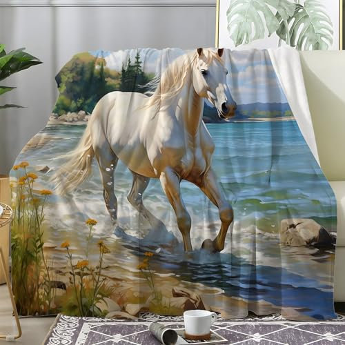 Aquarell Pferd Kuscheldecke Flauschig, Decke Fleecedecke Pferd, Weiche Warme Decke Wohndecke als Sofadecke Wolldecke Couchdecke Tagesdecke 200x200 cm S-546
