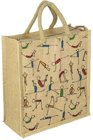 EliteKoopers Zippable Jute Bag for Shopping Grocery, Lunch Or Gift Reuasble Bag (Small-27x25x11cm)