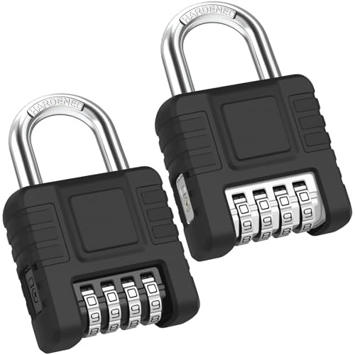 Diyife Schweres Zahlenschloss 2 Pack, Hochleistungs Vorhängeschloss mit Zahlencode, One-Touch-Entriegelung, 4 Stellig Zahlencode Schloss, Vorhängeschloß Wetterfest für Tür, Spind - Schwarz & Silber