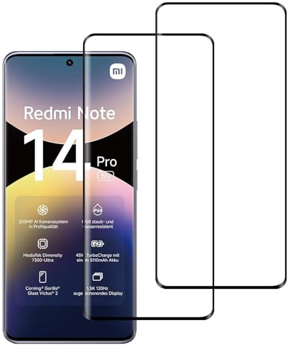 2 Pack for Xiaomi Redmi Note 14 Pro 5G Screen Protector Tempered Glass, 3D Curved Full Coverage Protective Bubble Free Screen Protector for Redmi Note 14 Pro 5G