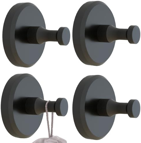 OYIWINMI Confezione da 4 ganci a ventosa da parete in acciaio inox, pratici ganci per asciugamani con ventose, per bagno e cucina, portasciugamani senza foratura, portata 11 lb (nero)