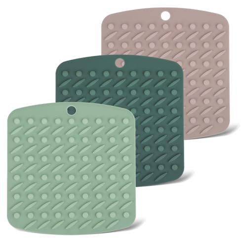 Silicone Pot Holder,3PCS Non Slip Silicone Trivet Mats Heat Resistant Table Mat Square Pot Hot Pads Placemats for Kitchen Potholders Hot Dishes Spoon Holder