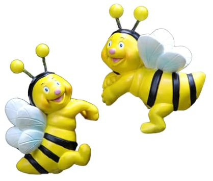 Powerruif Estatuas Decorativas para Jardín, 2PCS Abejas Figuras, Decoración para Exteriores, Resistentes a Intemperie, Resina de Primavera, Decoración de Jardín, Taburetes para Maceta