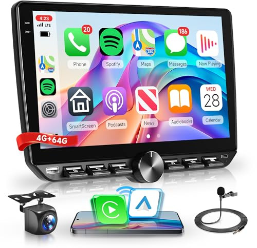 4G+64G Wireless Carplay Android 15 Autoradio 2 Din mit Klaviertasten,10 Zoll Touchscreen Autoradio mit Wireless Android Auto Mirror Link Bluetooth FM/RDS Radio 32EQ/USB Lenkradsteuerung Rückfahrkamera