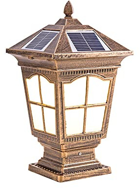 European Style Solar Post Lights - Waterproof Outdoor Pillar Lamp Die Cast Aluminum & Acrylic Square Pedestal Light for Lawn Walkway Gate - Bronze Finish