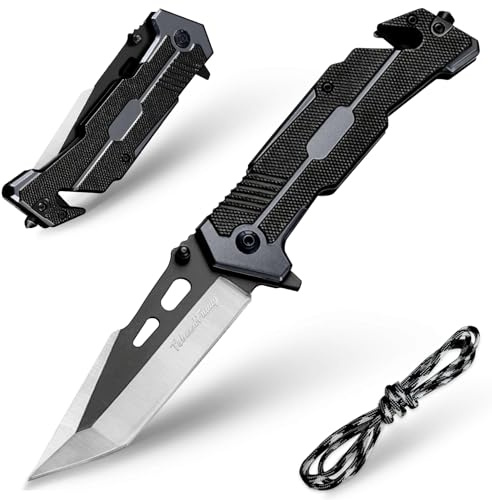 TobeedFnuuy Klappmesser, Scharf Klappbares Taschenmesser, Outdoor Messer mit Taschenclip, Multifunktionswerkzeuge Glasbrecher&Seilschneider, Geschenk Outdoor Camping