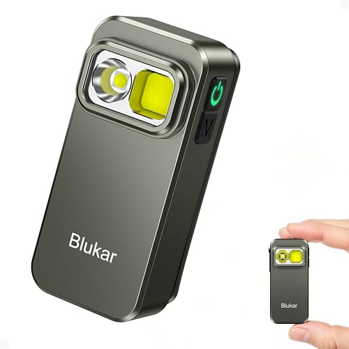 Blukar Mini Lampe Torche LED Rechargeable, 800L Mini EDC Lampe de Poche à Clip Ultra Puissante, 5 Modes,3 Sources de Lumière, IPX6 Étanche, Longue Durée& Portable Torche pour Camping/Randonnée,Gris