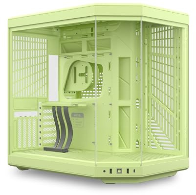 Hyte Y70 Mid-Tower ATX Gaming PC skrivbordsfodral – panorama härdat glas – dubbelkammare – högt luftflöde chassi – PCIE 4.0 stigkabel ingår – ny modern estetisk – matcha mjölk (grön)