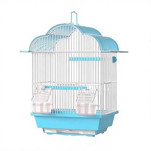 SJHPZG Metall-Vogelkäfig mit Ständer und Futternapf, hängender Papageienkäfig, Vogelnest for Kakadus, Unzertrennliche, Aras, Wellensittiche und Finken(Bleu,Klein)