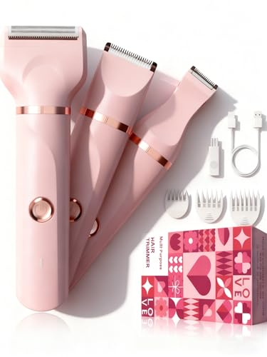 Afeitadora íntima para mujer, afeitadora eléctrica 3 en 1, afeitadora para mujer, recortadora recargable, para zona del bikini, axilas, piernas, IPX7, resistente al agua para mojado y seco, rosa