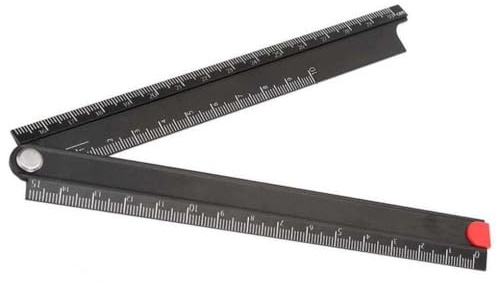 MoSundi Metall Zollstock 0-300mm Edelstahl mit gravierter Skala und 90° Winkelmesser, Gefaltet 0-150mm, Schwarz, für Studenten Ingenieure Architekten