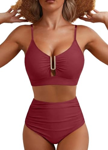 CheChury Traje de Baño para Mujer Bikinis Cuello en V Push Up Bañadores Dos Piezas Sexy Conjunto Top de Bikini con Cuello Halter Brasileño Decoración con Hebilla Metálica Viajes Playa La Natacion