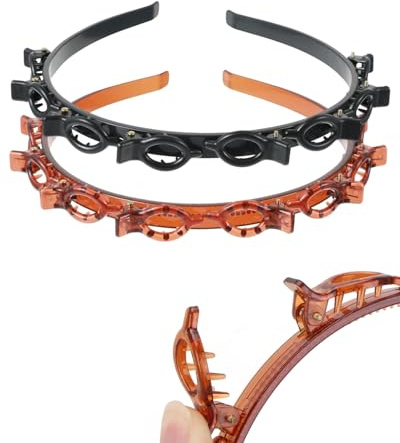KAHZOR 2 Pezzi Cerchietti per Capelli Donna, con Mollette Integrate per Frangia Doppia, Antiscivolo, Ideale per Styling Facile e Acconciature Efficaci