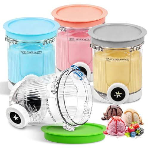 Mapille Set de 4 Recipientes para Helado 480ml con Tapas de Colores, Compatibles con Serie NC700 NC701 Swirl Heladera, Sin BPA, Aptos para Lavavajillas