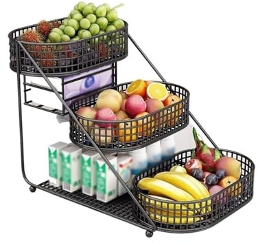 1M2nO3pK Fruit Bowl for Kitchen 3-Tier Fruit Basket, Kitchen Countertop Bowl, Decorative Bowls Stand Fruit Basket(Black)