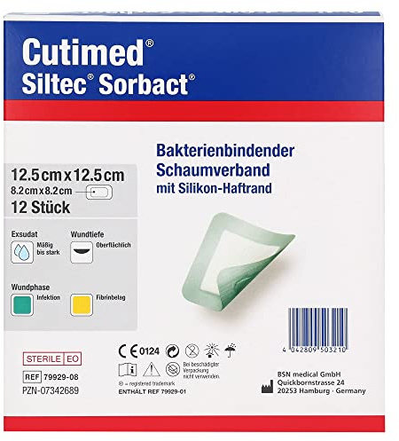 Cutimed Siltec Sorbact PU-Verband 12,5x12,5 cm, 12 St