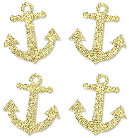 Big Dot of Happiness Gold Glitter Anchor - No-Mess Real Gold Glitter Cut-Outs - Nautical Party Confetti - Set of 24