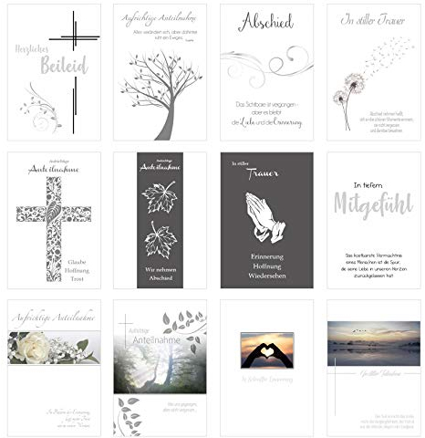 Edition Seidel Set 12 einfühlsame Premium-Trauerkarten mit Silber-Prägung/Beileidskarten mit Umschlag. Trauerkarte Beileidskarte mit Spruch (Doppelkarten/Klappkarten mit Briefumschlag (20194))