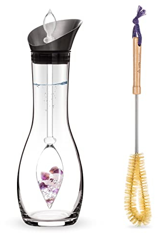 Vitajuwel Wellness - Set di pietre preziose per la casa (caraffa Era & Phiole & spazzola per la pulizia) con ametista, quarzo rosa e cristallo di rocca