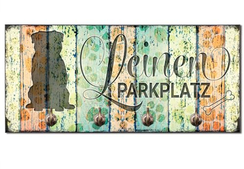 Cadouri Design-Hundegarderobe » Leinen Parkplatz « mit Hunde-Silhouette (Mops) Wandhaken Hund┊Wandgarderobe, Leinenhalter, Hakenleiste