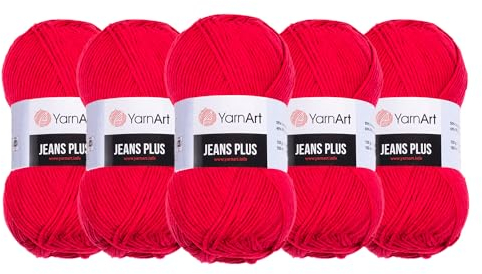YarnArt Jeans Plus-Garn, 55 % Baumwolle, 45 % Polyacryl, 100 g, 160 m, Garngewicht: 4: Kammgarn, Weinrot - 51