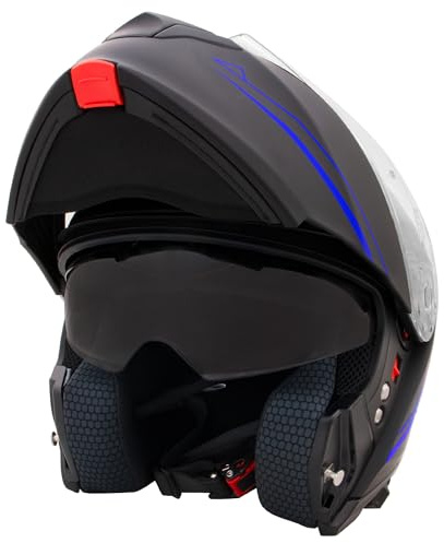 Zorax Matt Schwarz/Blau XL (61-62cm) Klapphelm Integralhelm mit Doppelvisier Motorradhelm Damen und Herren ECE 2206 Genehmigt