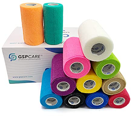 GSPCARE Selbsthaftende Bandage 10cm x 4,5m, 12 Rollen Elastisch Kohäsiver Verband Tierverband Selbstklebend, Haftbandage für Schwellungen der Knöchelverstauchungen am Handgelenk