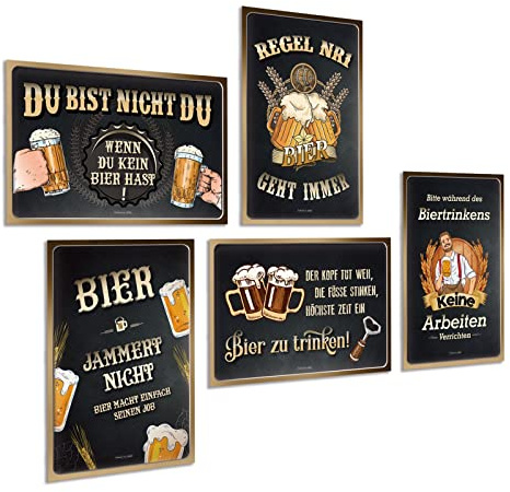 ZDFDC 5er Blechschilder Set Retro Bier - Vintage Metall-schilder mit Lustiger Sprüchen - Bar-Schild Partykeller Theken Deko Geschenk 20x30cm