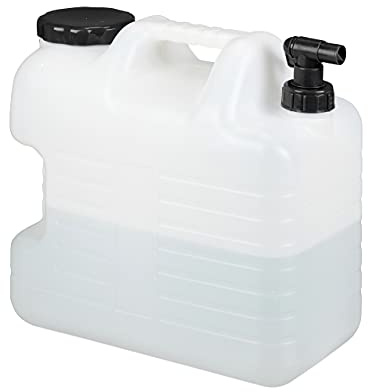 Relaxdays Garrafa con Grifo, 20 litros, Plástico sin BPA, Tapón de Cuello Ancho, Asa, Bidón Acampadas, Blanco y Negro
