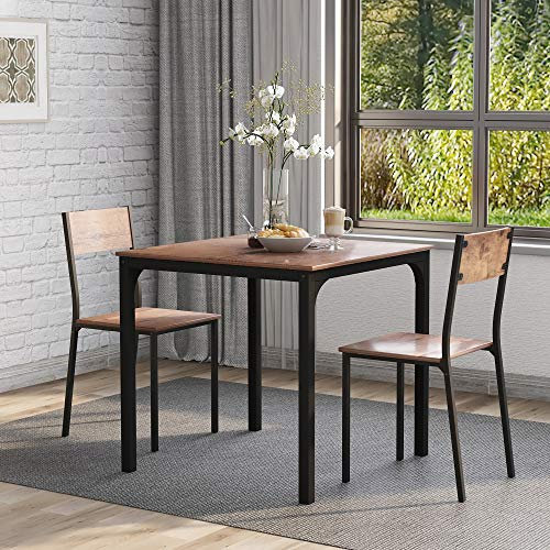 U/N Esstisch mit 2 Stühlen, Küchentisch mit Metallgestell, Esstisch-Set, Esszimmergruppe, 70x70x75cm