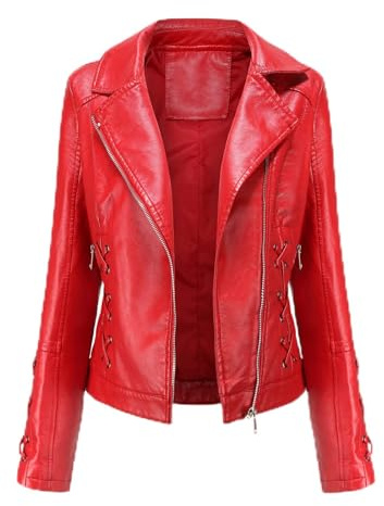 luohaibell Veste en Cuir Blazer Pour Femme Simili Cuir Biker Manteau Femme Grande Taille Croix Sangle Mode Zippé Biker Blouson Rouge XL