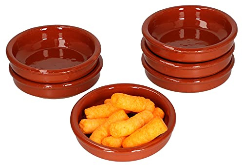 MamboCat Cazuela Set de 6 bols en terre cuite I Ø 10,2 cm I Taille XS I 70 ml I 6 personnes I Méditerranée I Pièce unique faite à la main I Dips, tapas, amuse-gueule, dessert I Antique/Vintage