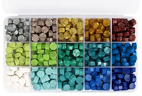 Siegelwachs Perlen Hillylolly 380 Stück Wachssiegel Wachs, Siegel Wachsperlen, Siegelwachs Set, Siegellack Perlen, Wachsstempel Set, Siegelwachs Perlen Bunt für Briefumschläge, Hochzeit (Blau Gelb)