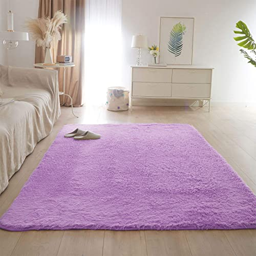 CHBIN Kunstfell 160x200cm Teppich Wohnzimmer Nachahmung Wolle Teppich Fellteppich Spitzenqualität Waschbar für Esszimmer oder und Die Küche Cafe Lounge Sofas Usw, Lila
