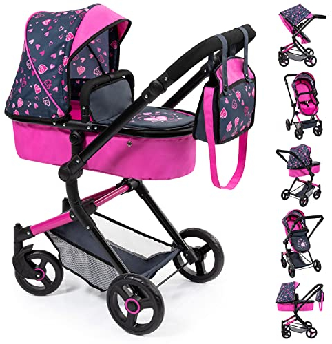 Bayer Design 18418AA Kombi Puppenwagen Neo Vario mit Tasche, Rosa, Schwarz, 65 x 42 x 86 cm