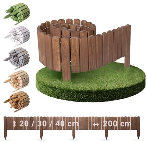 BOOGARDI Beeteinfassung Holz · Rasenkante in 18 Designs · Braun 20 cm hoch x 200 cm lang · Beetbegrenzung Steckzaun Beetumrandung Rollzaun Beet Zaun Holzzaun Garten