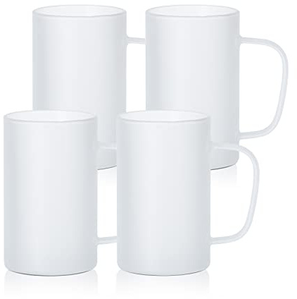 PYD Life Sublimation Glass Blanks Beer Mugs Frosted 18 OZ Coffee Tumblers Cups with Handle for Mug Tumbler Heat Press Printing UV DTF HTV DIY Projects 4 Pack