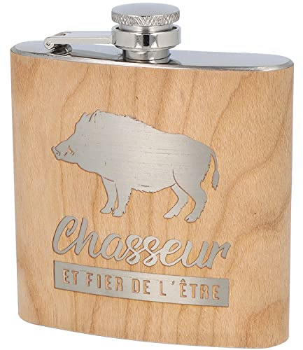 SPRUCHREIF · Flasque en acier inoxydable avec gravure · Cadeaux pour chasseurs · Cadeau chasseur · Flasque en bois · Idée cadeau hommes · Cadeau chasse · Alcool Flasque · Flasque Whisky · Chasseur sanglier