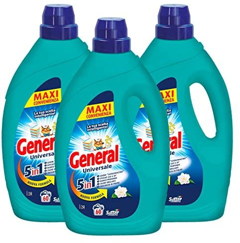 3x detersivo liquido General Universale 5in1 per Lavatrice 60 Lavaggi - 3 Flaconi da 2,7L ognuno