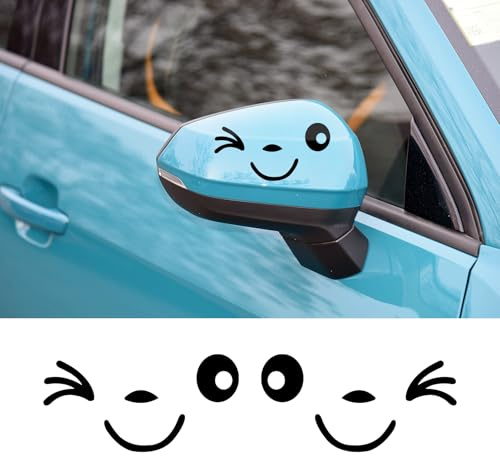 1 Pair Cute Smile Face 3D Decal Stickers for Auto Side Mirrors L+R, Rearview Mirrors Stickers, Fit All Cars (Black)