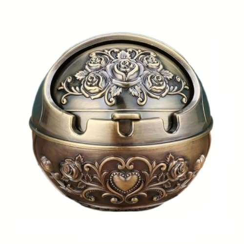 Veemoon Windproof Metal Ashtrays with Lid Fancy Desktop Smokeless Ashtray Vintage Cigar Ash Holder Pretty Cigar Smoke Ashtray Portable Cigarettes Ash Tray for Home Office Housewarming Gift, 3.14