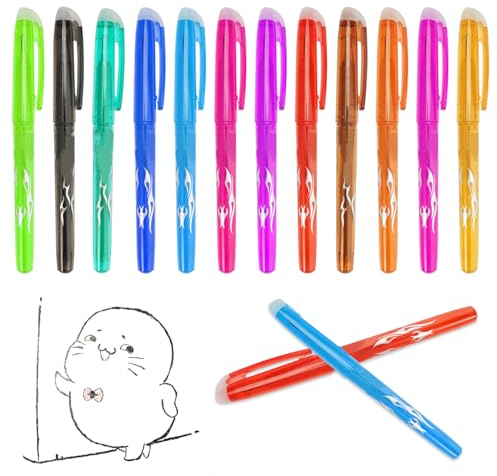 Radierbarer Kugelschreiber, 12 Stück Tintenroller Radierbar, Radierbarer Tintenroller Kugelschreiber Radierbar, Radierbare Stifte, Kugelschreiber mit Radiergummi, für Kinder, Studenten Büro,12 Farben