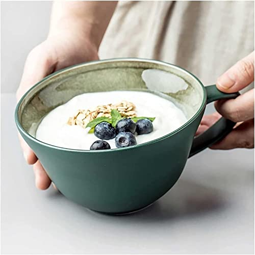 Tazones gigantes for el desayuno, Ensaladera, Taza de sopa de cerámica, Taza de sopa única Contenedor Tazones de sopa de té de café, Taza de sopa con asa, Tazón de desayuno grande de 17OZ de ancho Cer