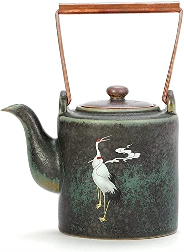 GRAWIT Juego de té Retro de cerámica con Mango de Estilo Chino, Tetera Individual de gres, Tetera de remojo con Mango de Cobre Made in China
