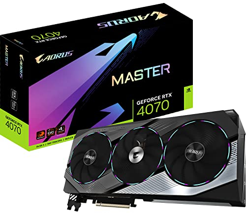 Gigabyte AORUS GeForce RTX 4070 Master - Tarjeta gráfica de 12 GB DDRX6 21 Gbps 192 bits, PCI-E 4.0, Core 2595 MHz, RGB, Soporte Anti-caída, DisplayPort 1.4, HDMI 2.1a, NVIDIA DLSS 3