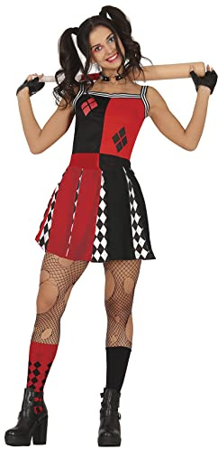 FIESTAS GUIRCA Cheerleader-Kostüm Harlekin, Rot und Schwarz, Clown Harlekin, Schurke, Halloween-Kostüm für Damen