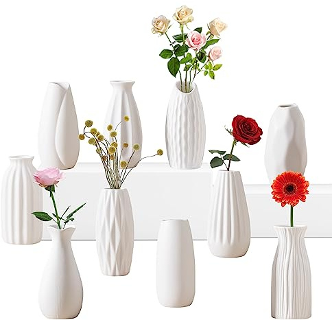 Sameme 12,7 cm weiße Keramikvasen, 10er-Set, kleine Mini-Vasen für Blumen, Tafelaufsätze und Dekoration