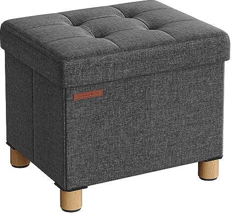 SONGMICS Puff Almacenaje, Baúl de Almacenaje Plegable, 32 x 40 cm, Taburete Reposapiés, Banco con Almacenamiento, Soporta hasta 300 kg, para Sala de Estar, Dormitotio, Gris Pizarra LSF012G11