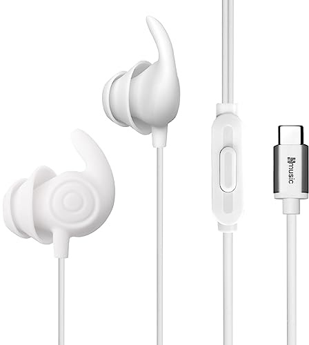 Hmusic USB C Komfortable Schlafkopfhörer/30dB Geräuschisolierung Ohrstöpsel | 2g leicht, flach/dünn weiche Silikon Schlaf-Ohrhörer für Seitenschläfer, Schnarchen, Yoga, Meditation-Weiß